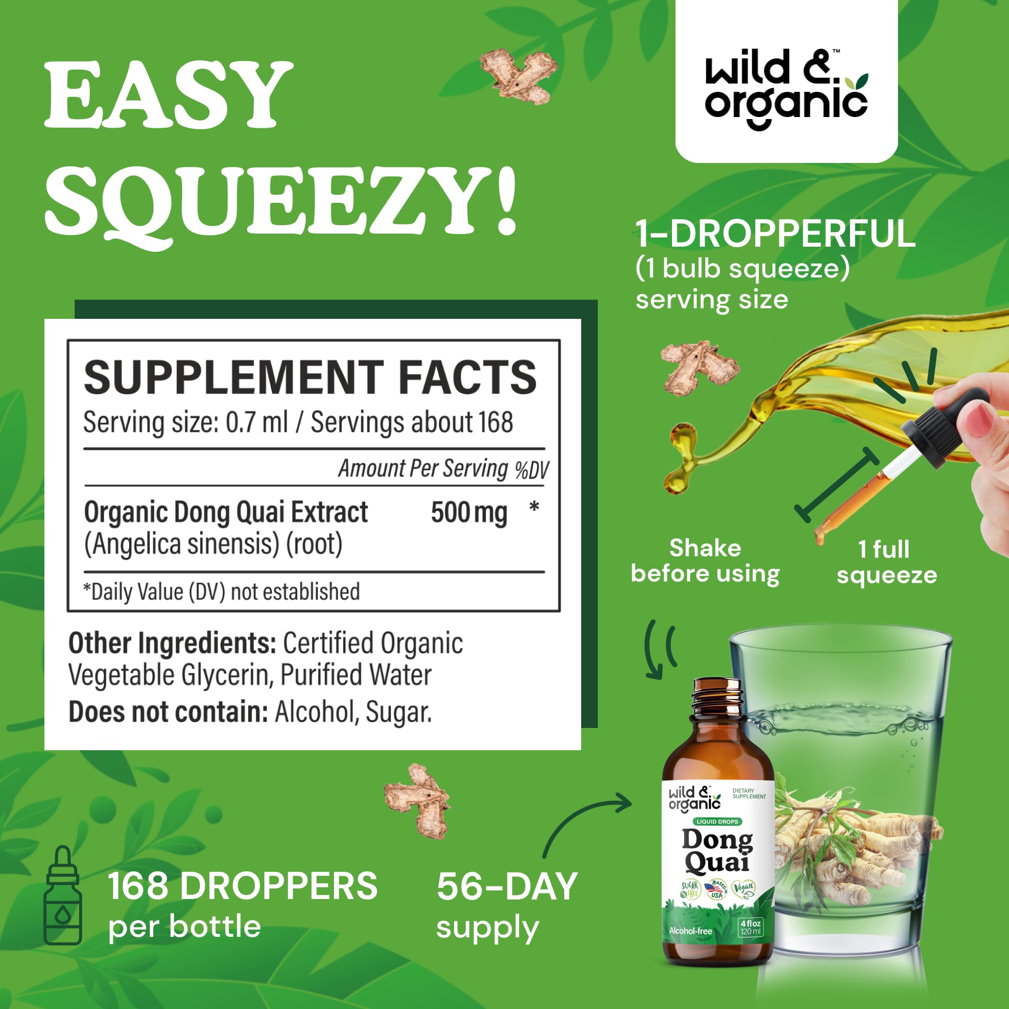 Wild & Organic gotas en uso sobre una cuchara para dosificación precisa