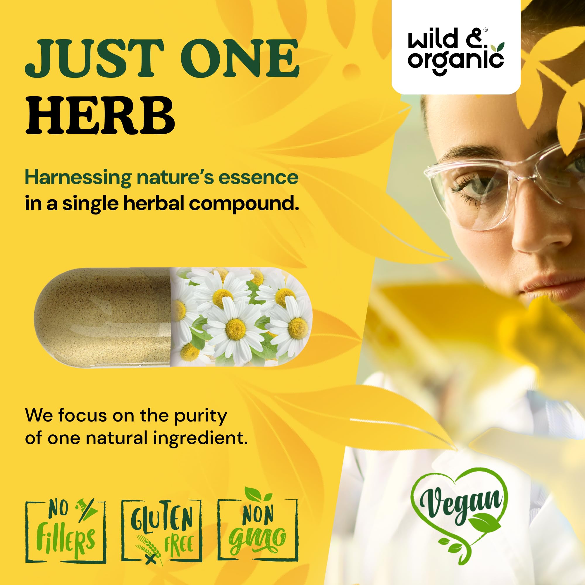 Wild & Organic comparación de tamaño del frasco para visualizar las 120 cápsulas incluidas
