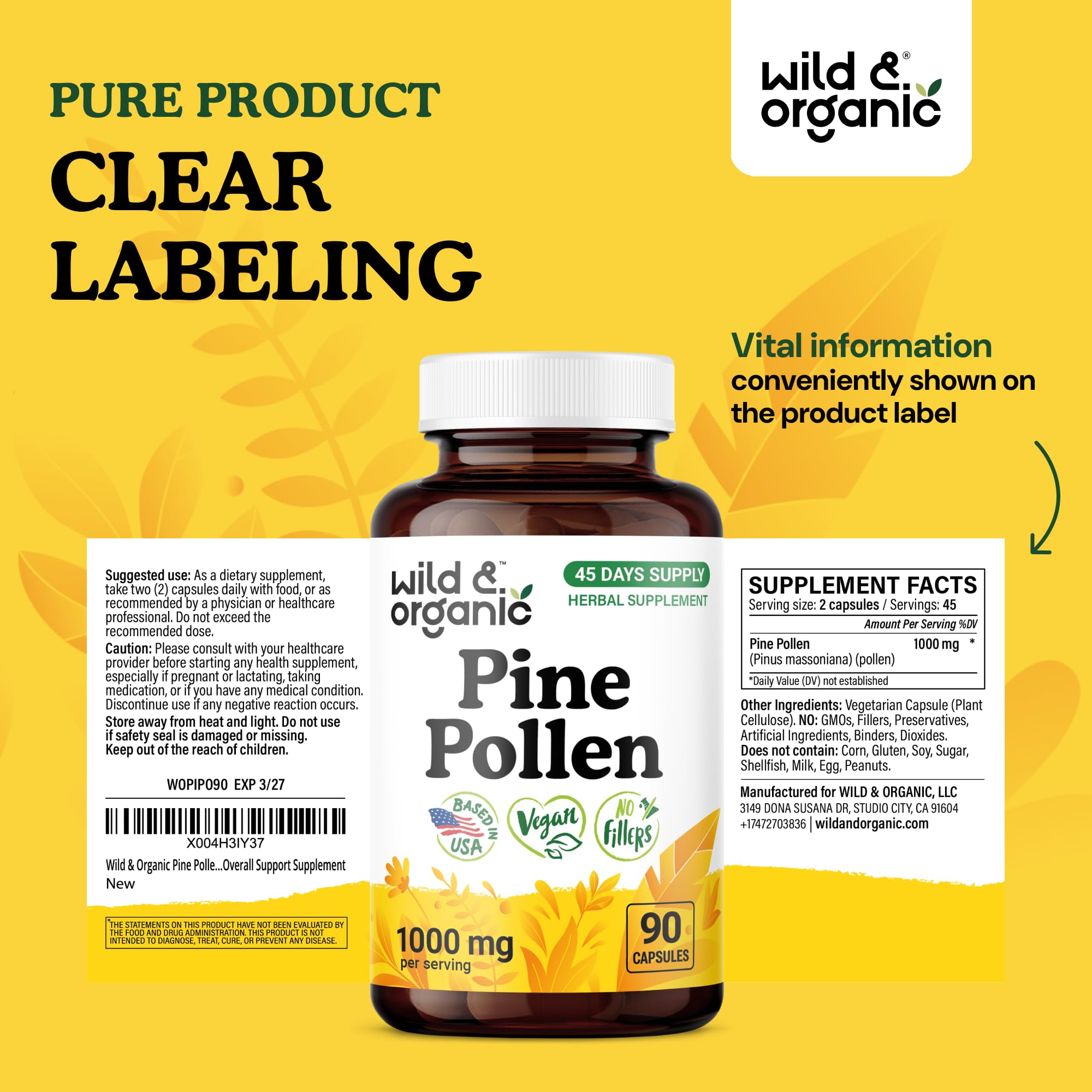 Wild & Organic etiqueta detalle ingredientes y dosis claras
