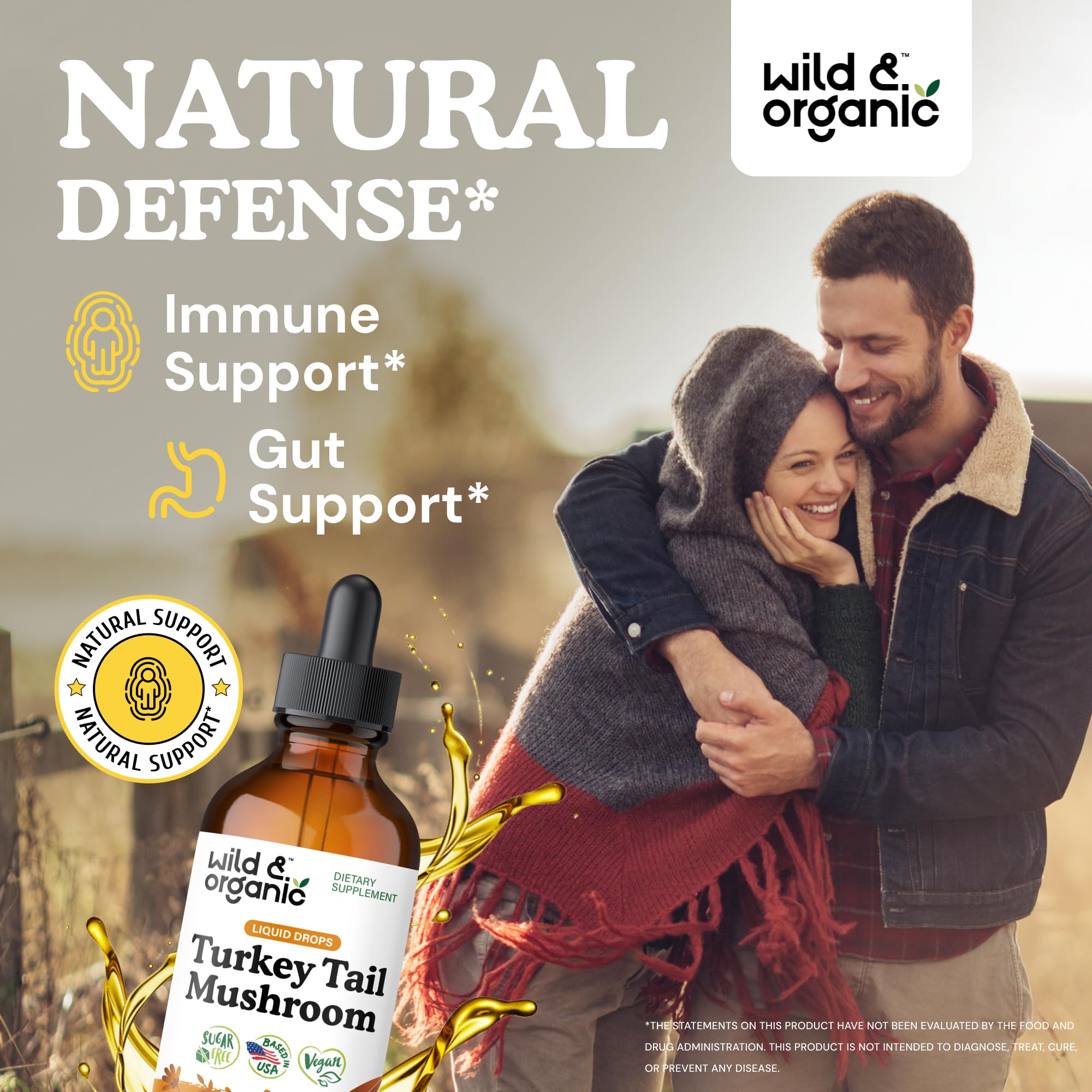 Wild & Organic etiqueta en primer plano con información del producto y veganismo