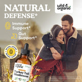 Wild & Organic etiqueta en primer plano con información del producto y veganismo
