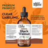 Wild & Organic etiqueta primer plano mostrando información de dosis