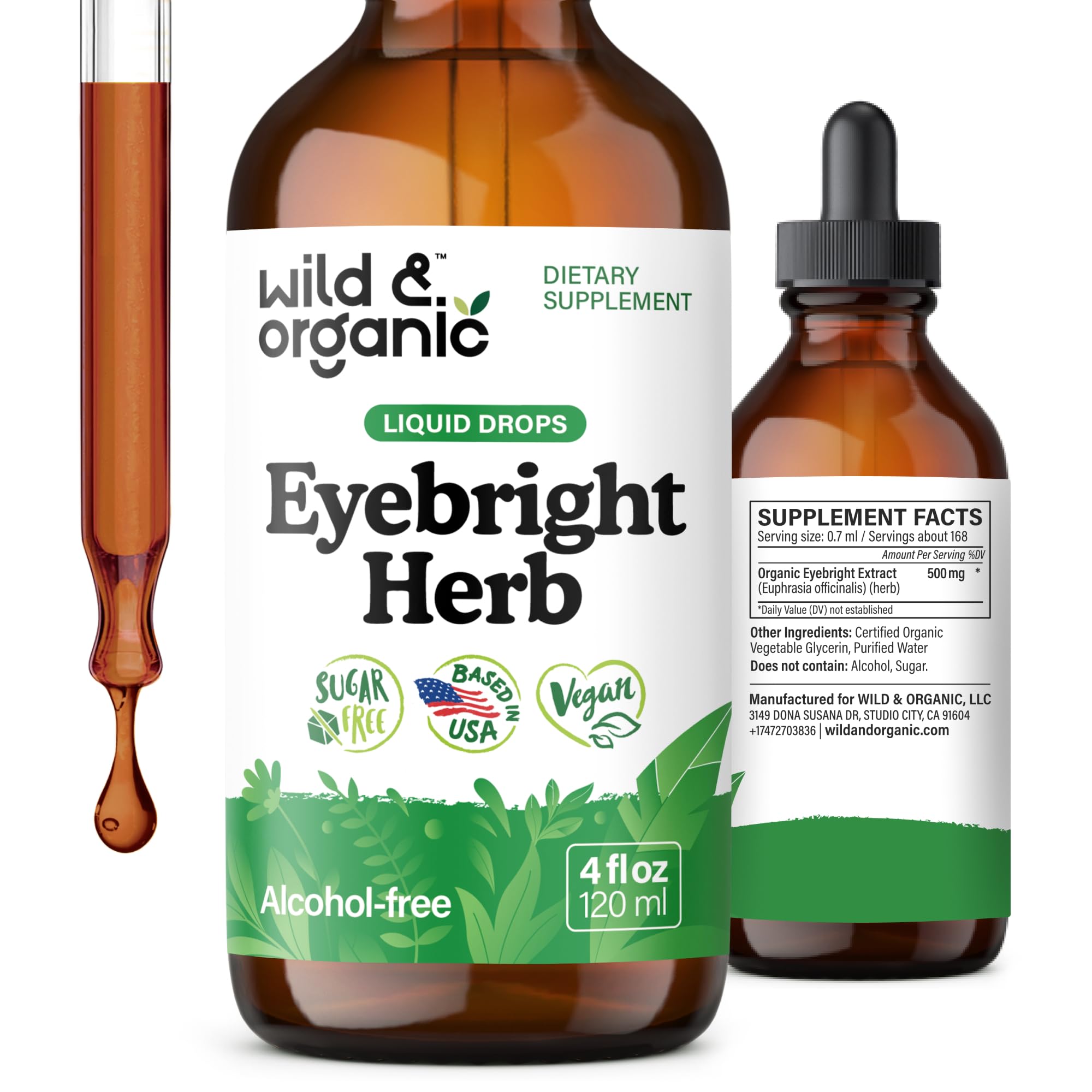Wild & Organic frente de la botella mostrando la etiqueta clara y volumen