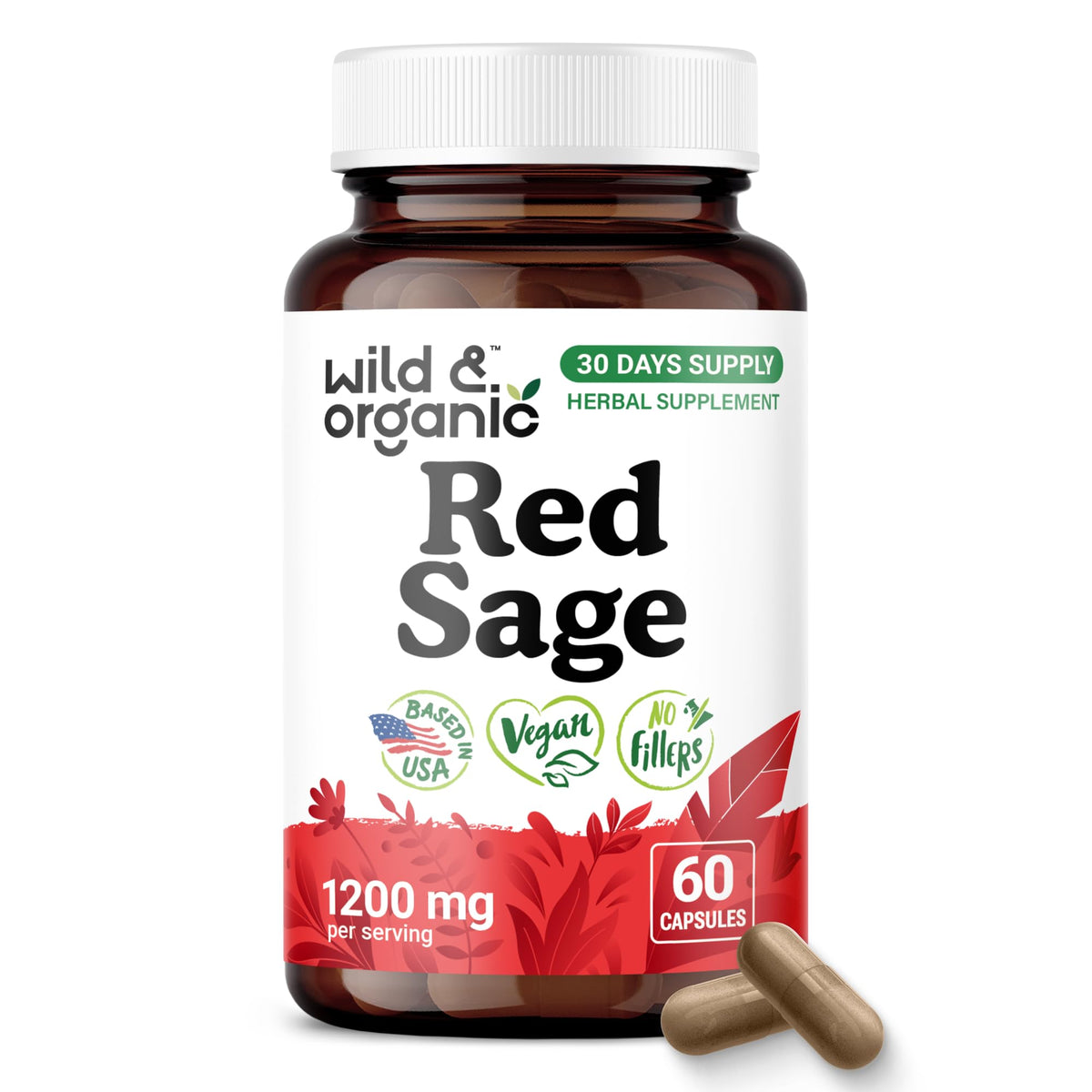 Wild & Organic frasco delante mostrando etiqueta y beneficios veganos