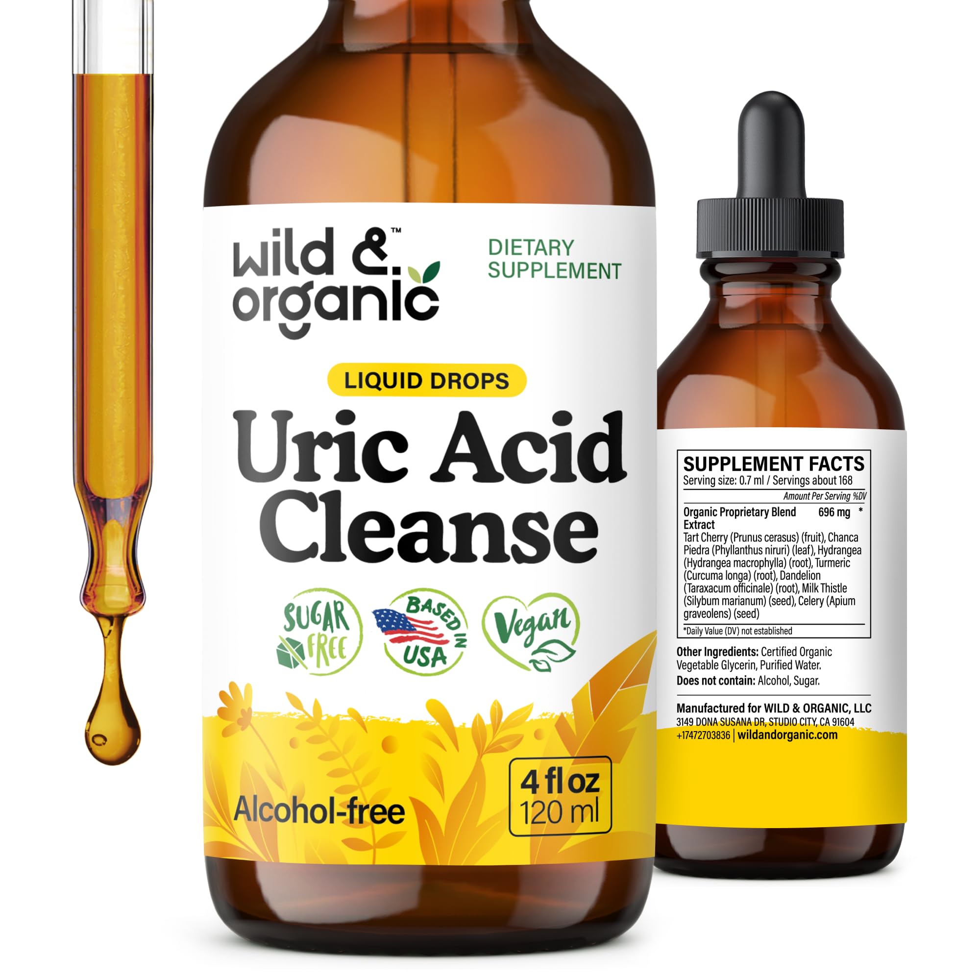 Wild & Organic frasco frontal mostrando etiqueta clara y beneficios visibles