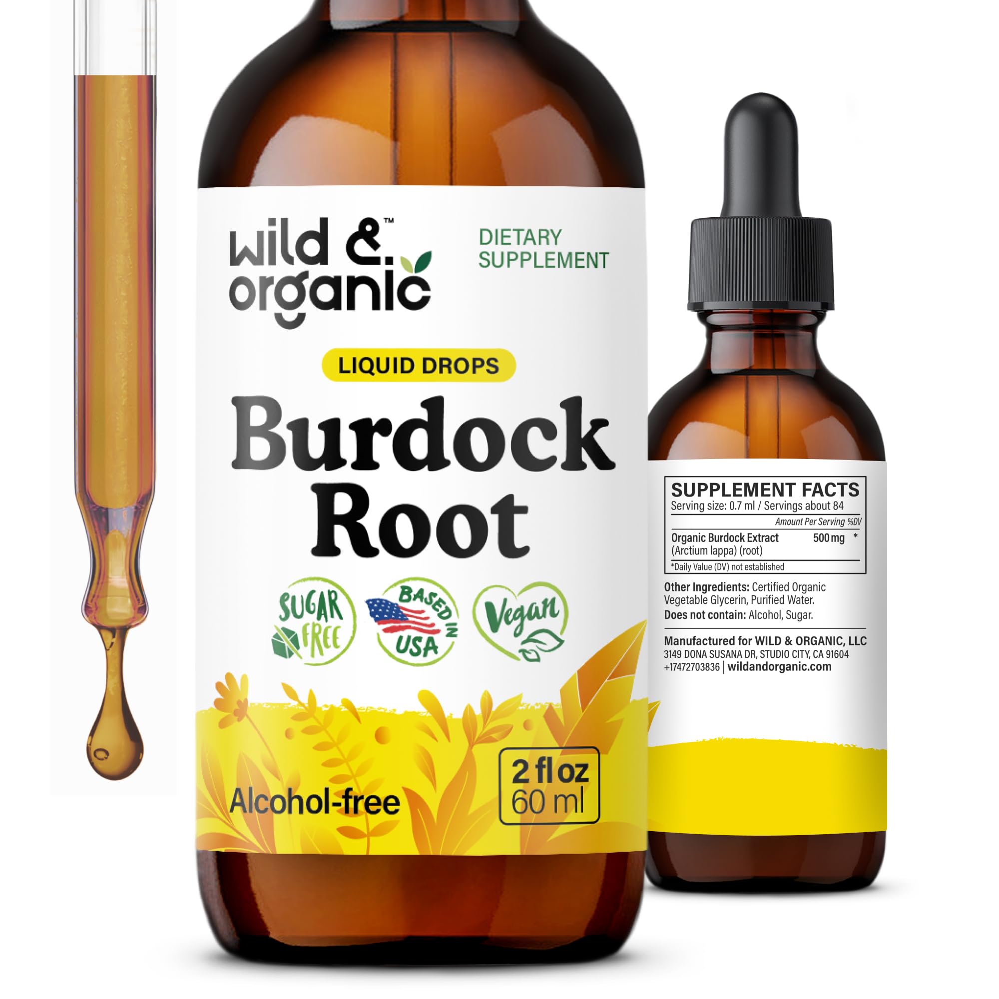 Wild & Organic frasco frontal mostrando etiqueta clara y beneficios