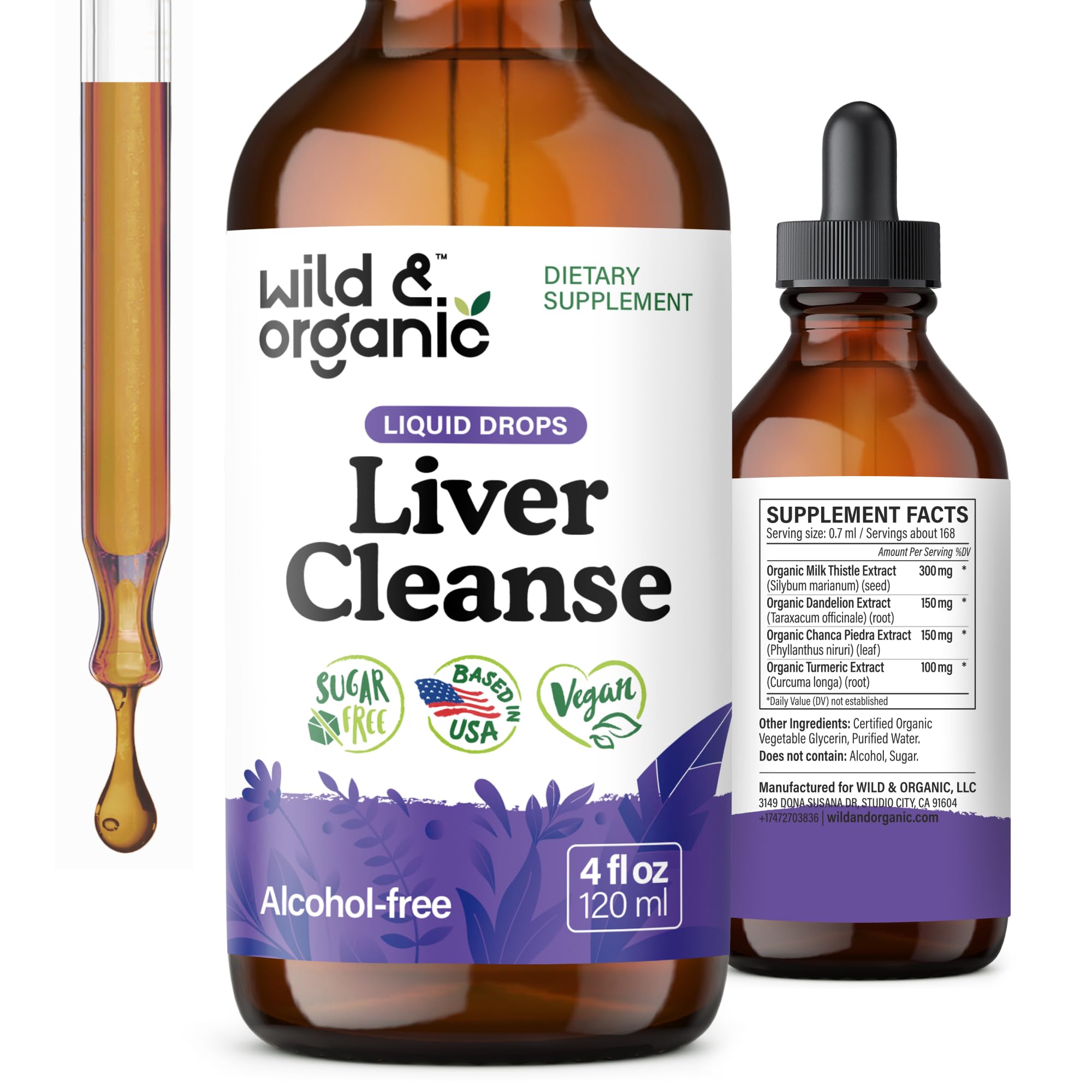 Wild & Organic frasco frontal mostrando etiqueta clara y volumen