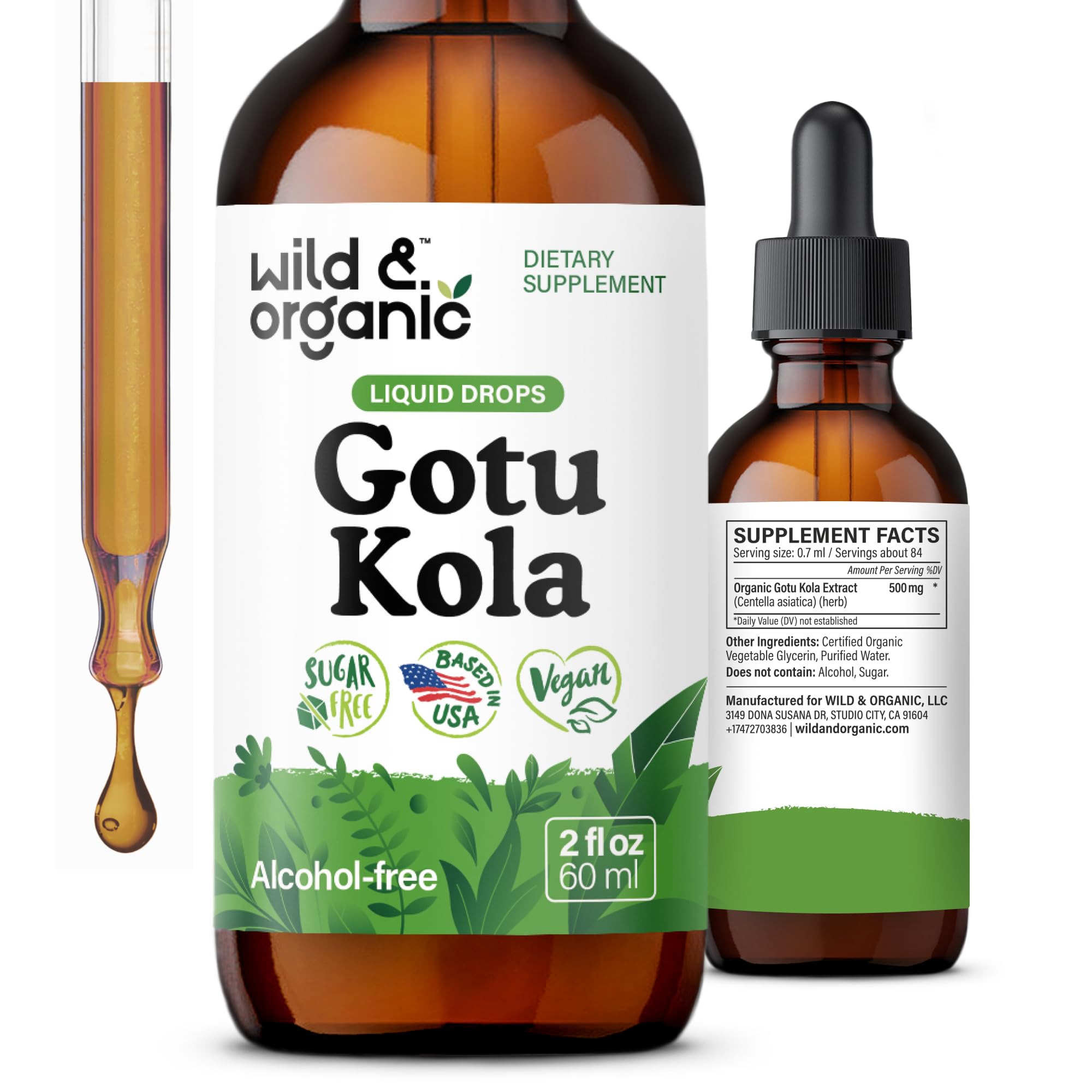 Wild & Organic frasco frontal mostrando etiqueta clara y tamaño
