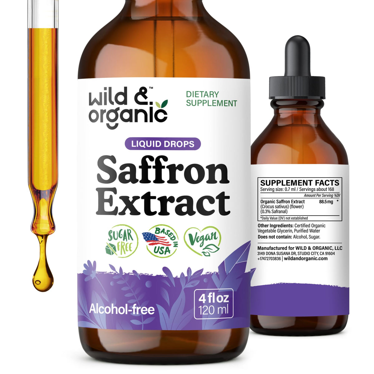 Wild & Organic frasco frontal que muestra el producto vegano y su suministro prolongado