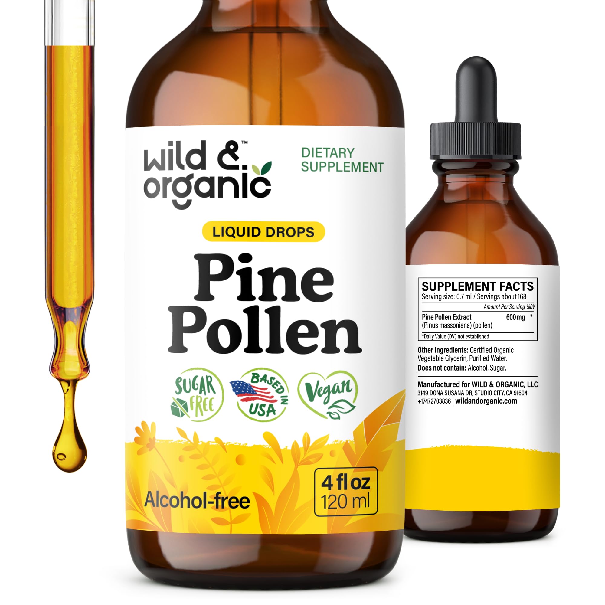 Wild & Organic frasco frontal mostrando etiqueta clara y tamaño