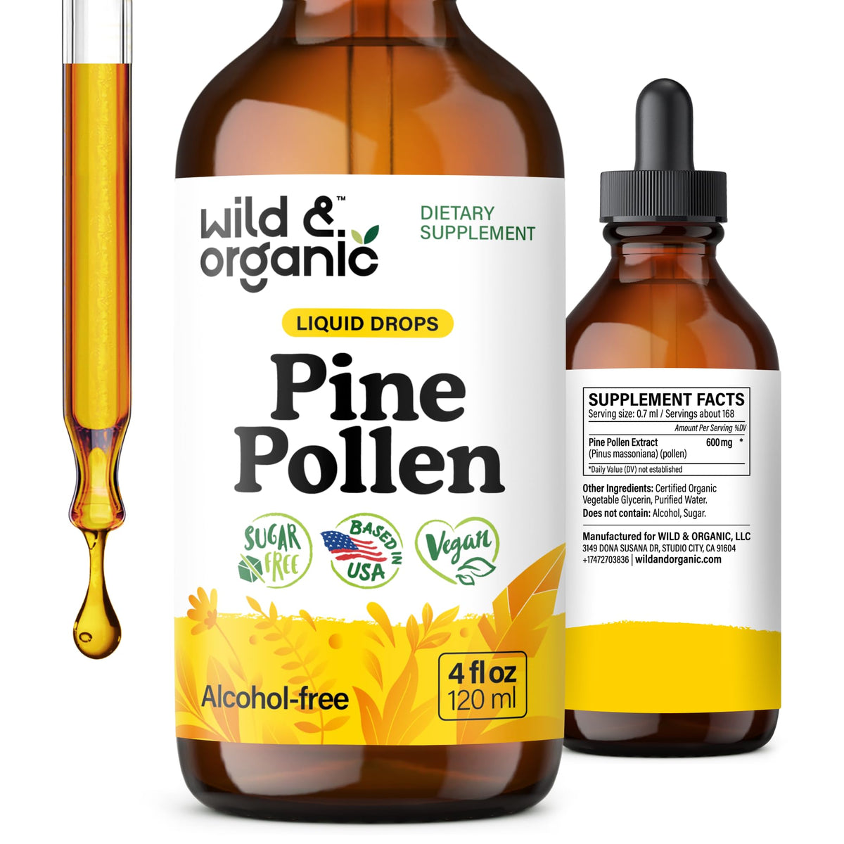 Wild & Organic frasco frontal mostrando etiqueta clara y tamaño