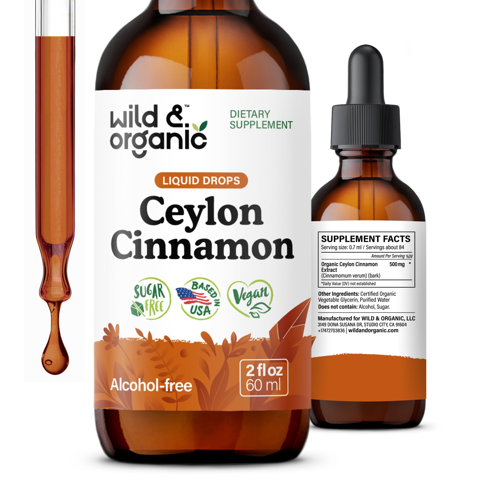 Wild & Organic frente del empaque mostrando canela Ceilán y beneficios