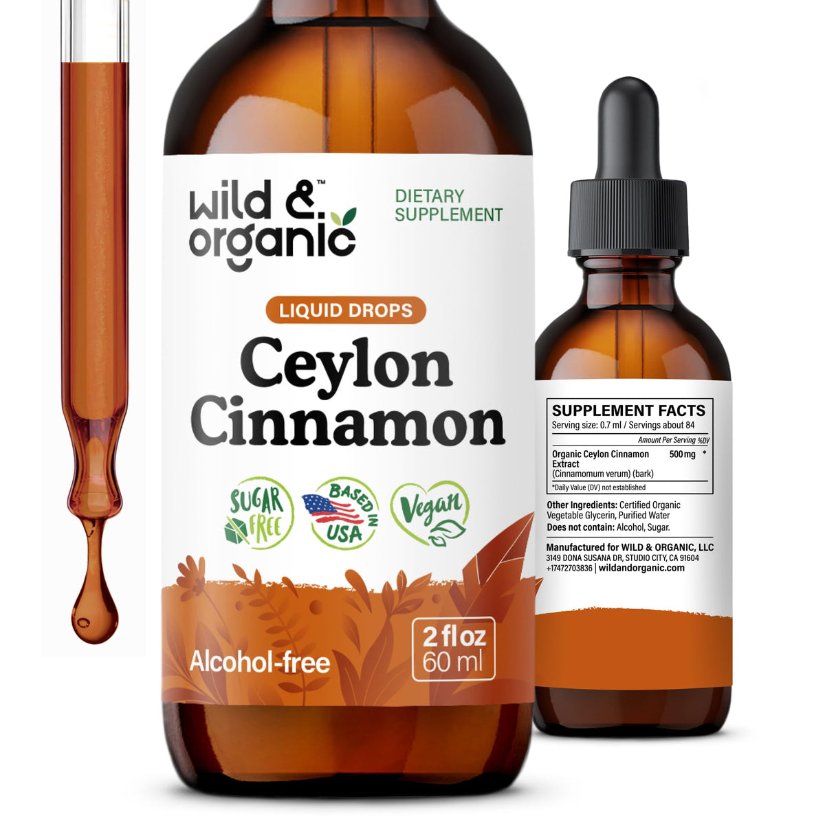 Wild & Organic frente del empaque mostrando canela Ceilán y beneficios