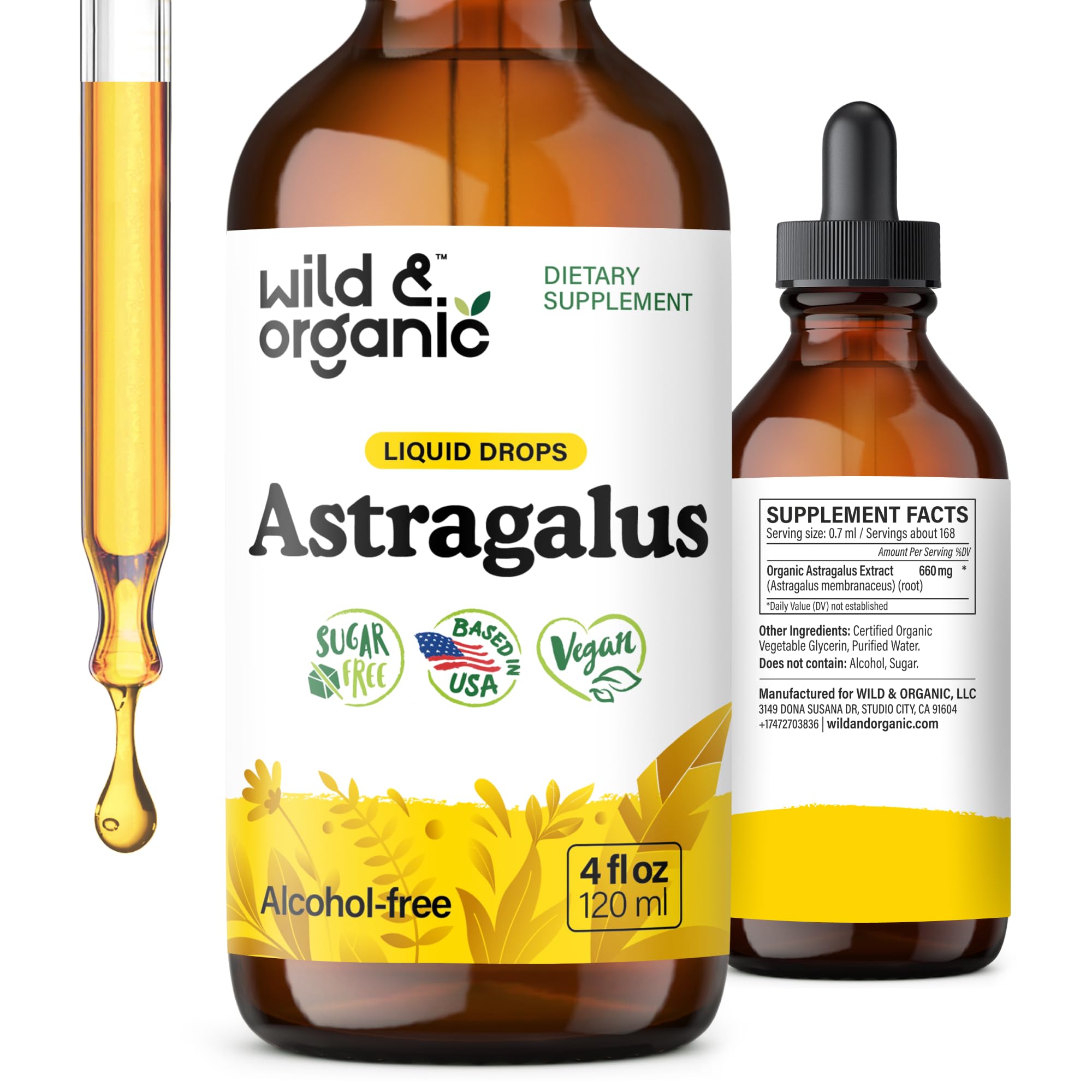 Wild & Organic frasco frontal mostrando etiqueta clara y volumen