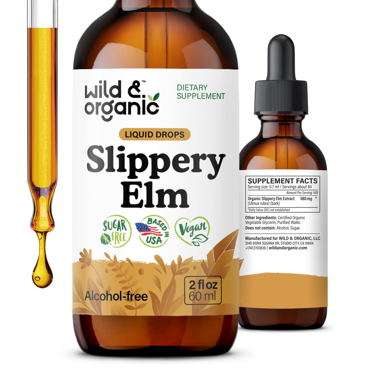 Wild & Organic frente del frasco muestra etiqueta clara y beneficios naturales