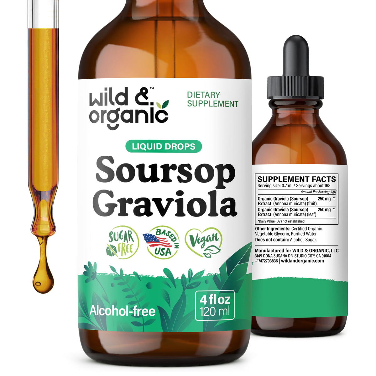Wild & Organic frente del frasco mostrando formato 4 fl oz y marca