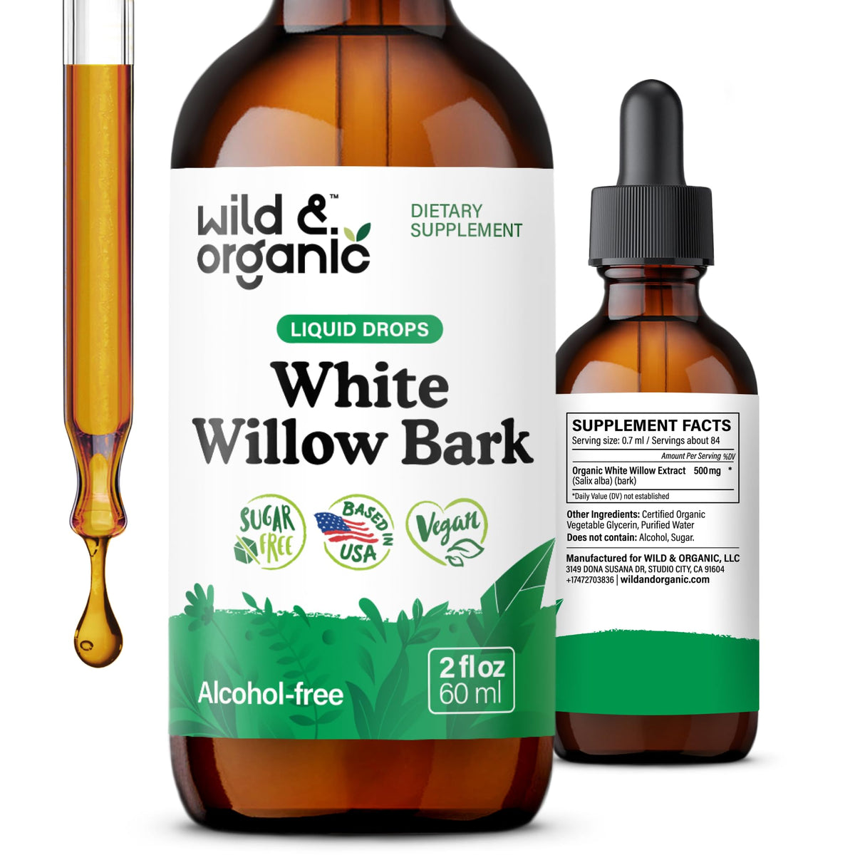 Wild & Organic botella frontal mostrando frasco y etiqueta clara para identificación