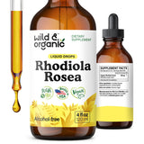 Wild & Organic frasco frontal de rhodiola con diseño claro y beneficio práctico