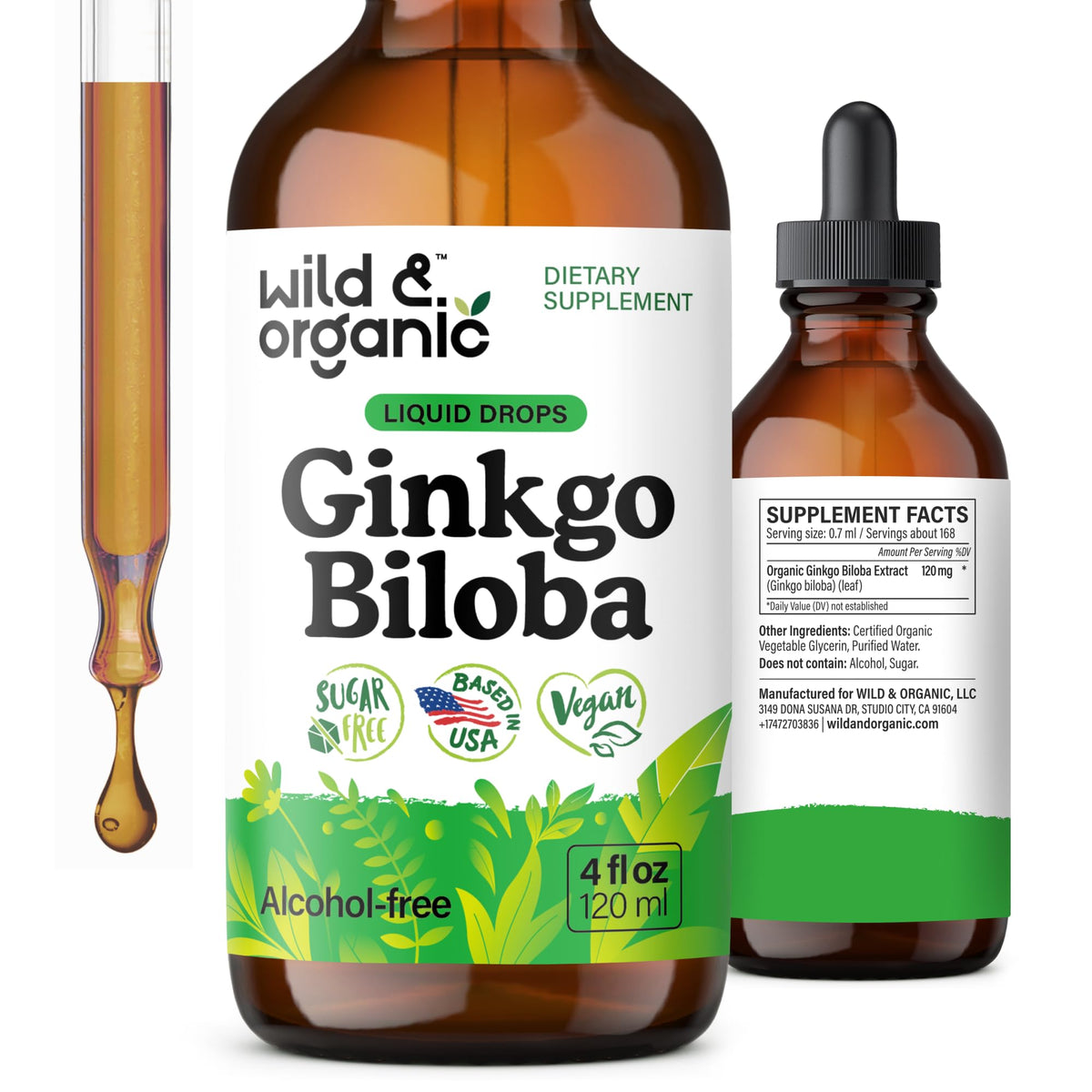 Wild & Organic botella al frente mostrando etiqueta clara y beneficios
