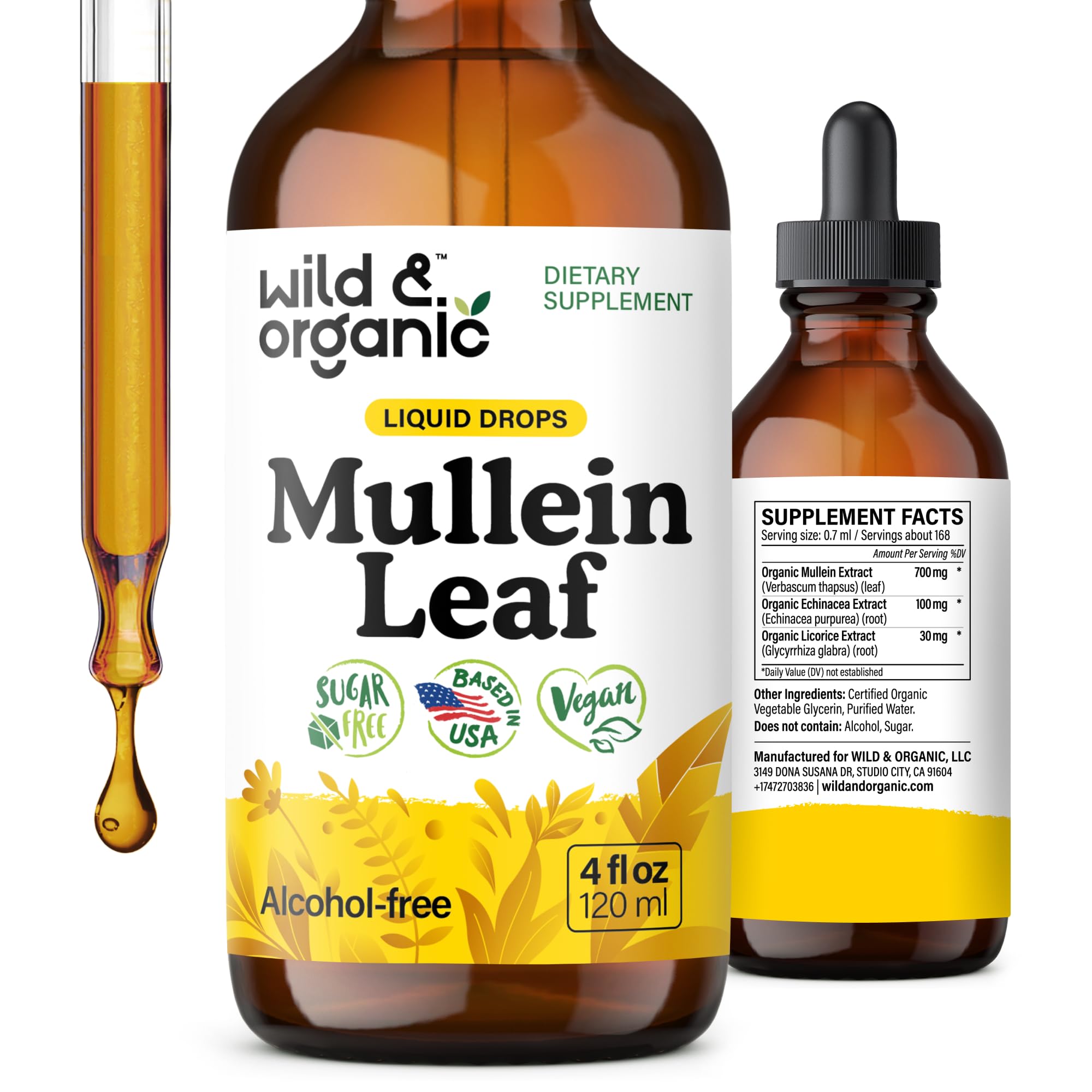 Wild & Organic frente del empaque mostrando el frasco y beneficio limpieza respiratoria