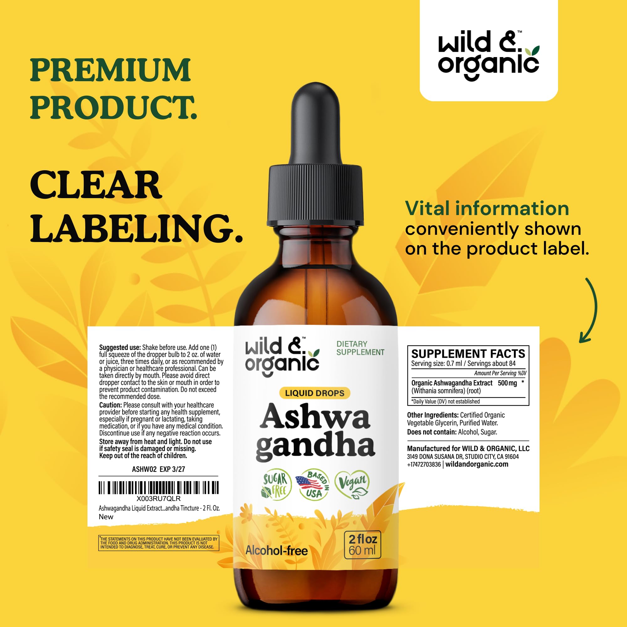Wild & Organic lista de ingredientes mostrando fórmula vegana