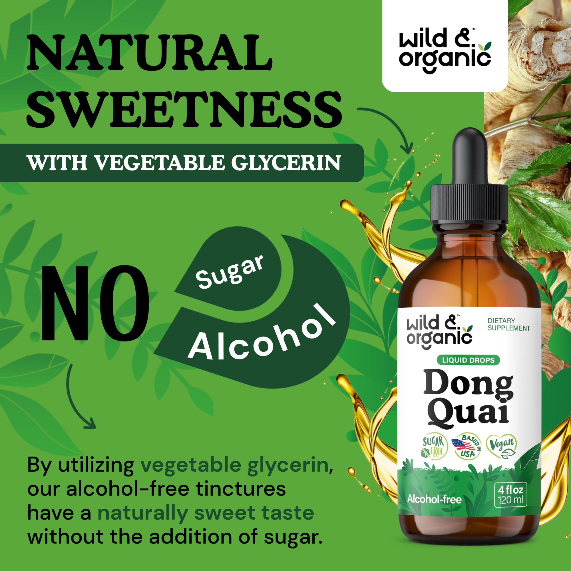 Wild & Organic raíz de angélica cruda y fresca, origen vegetal del extracto