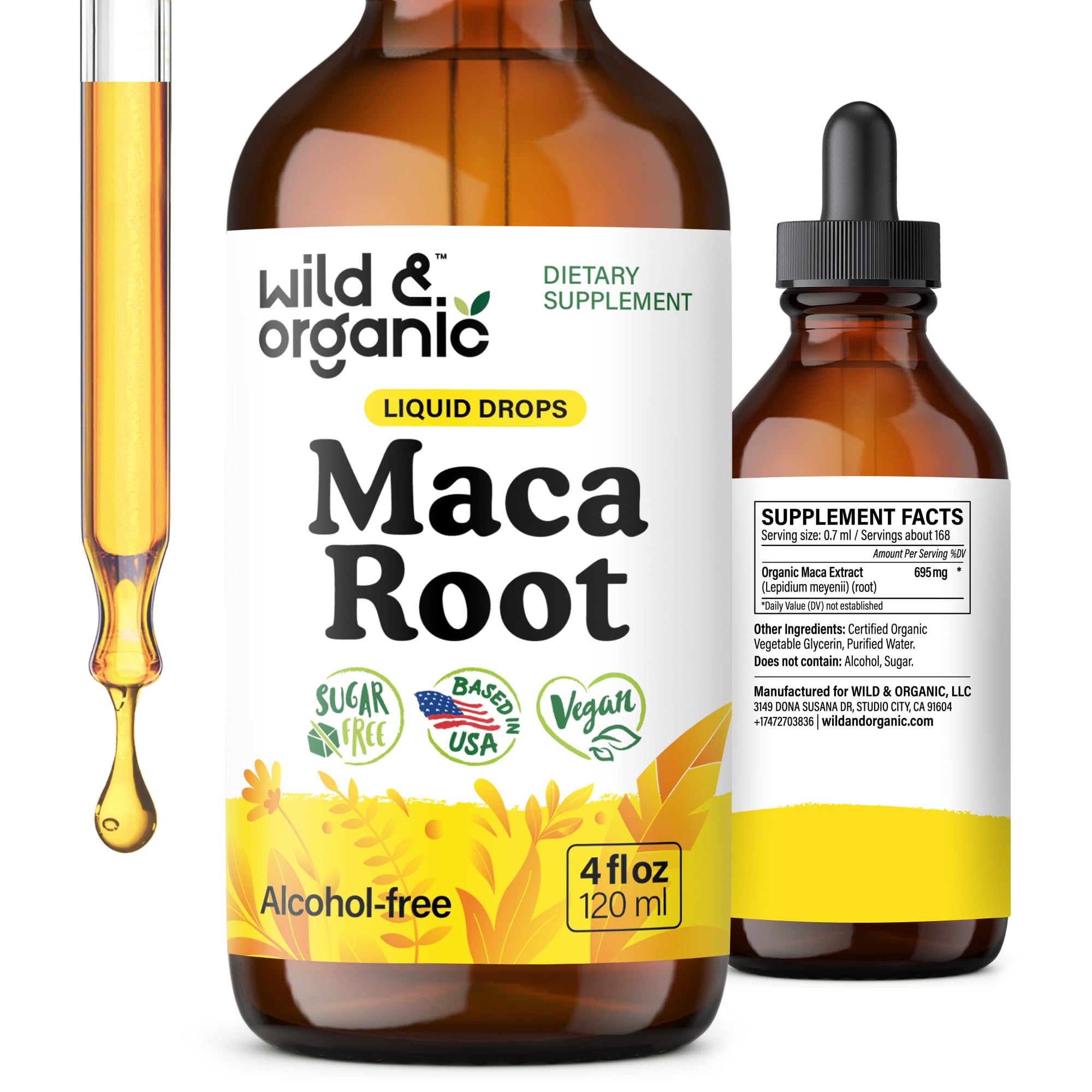 Wild & Organic vista frontal del frasco mostrando contenido y etiqueta clara