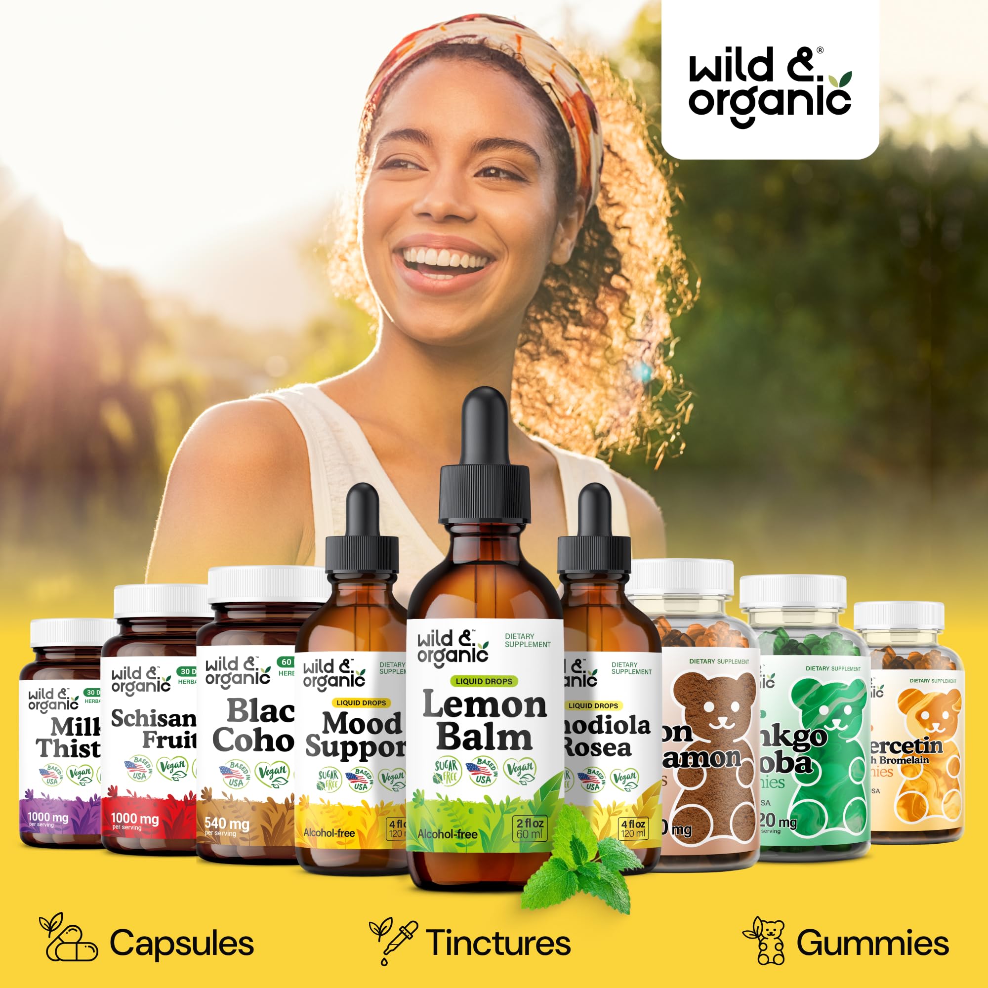 Wild & Organic hojas de melisa cerca para indicar extracto natural