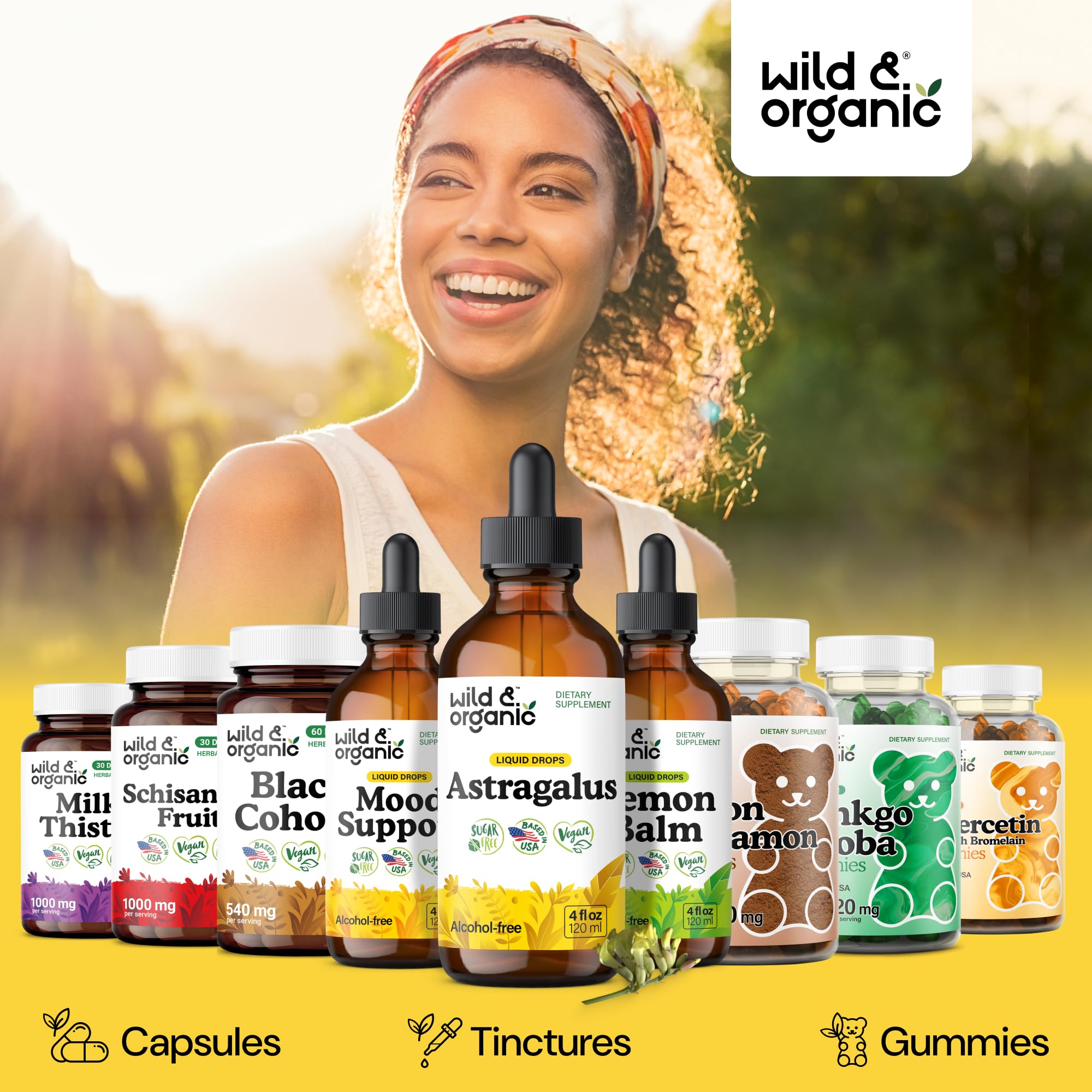 Wild & Organic gota de tintura mezclándose en una taza de té