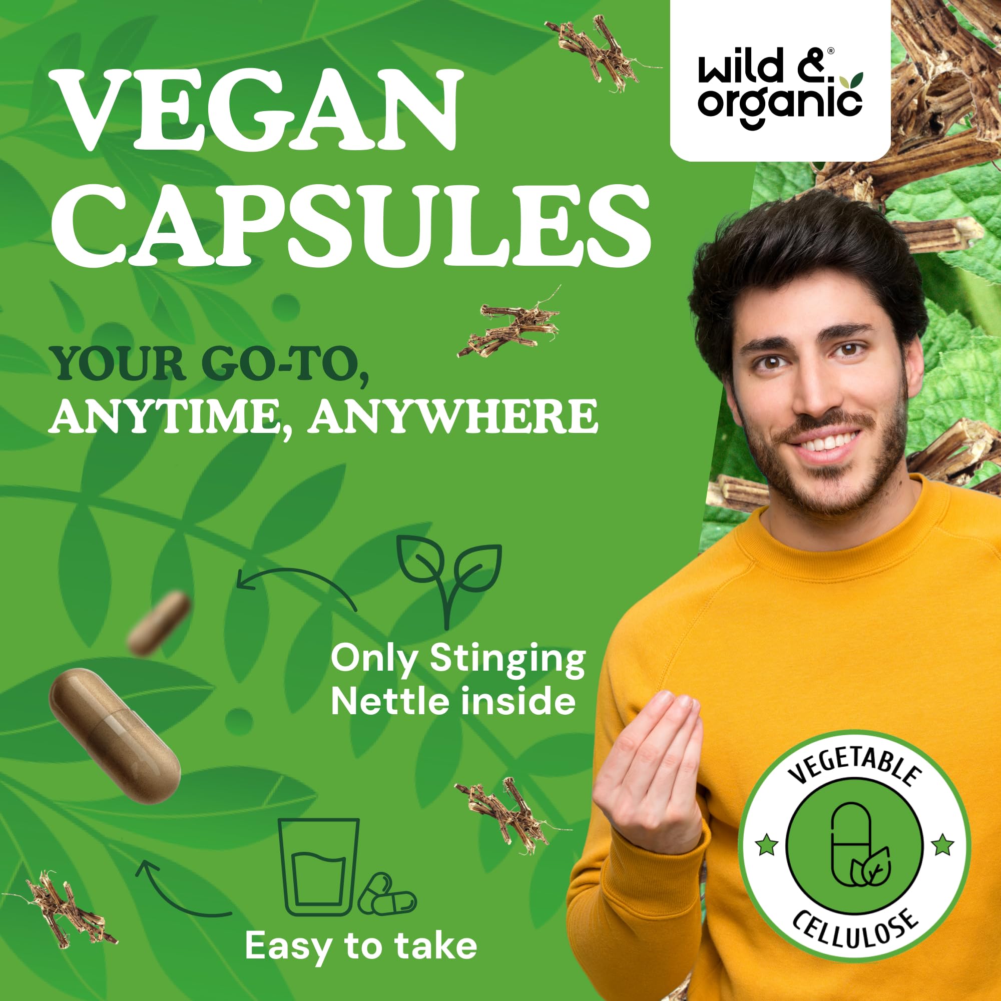 Wild & Organic cápsula en mano para comparar tamaño y comodidad de uso