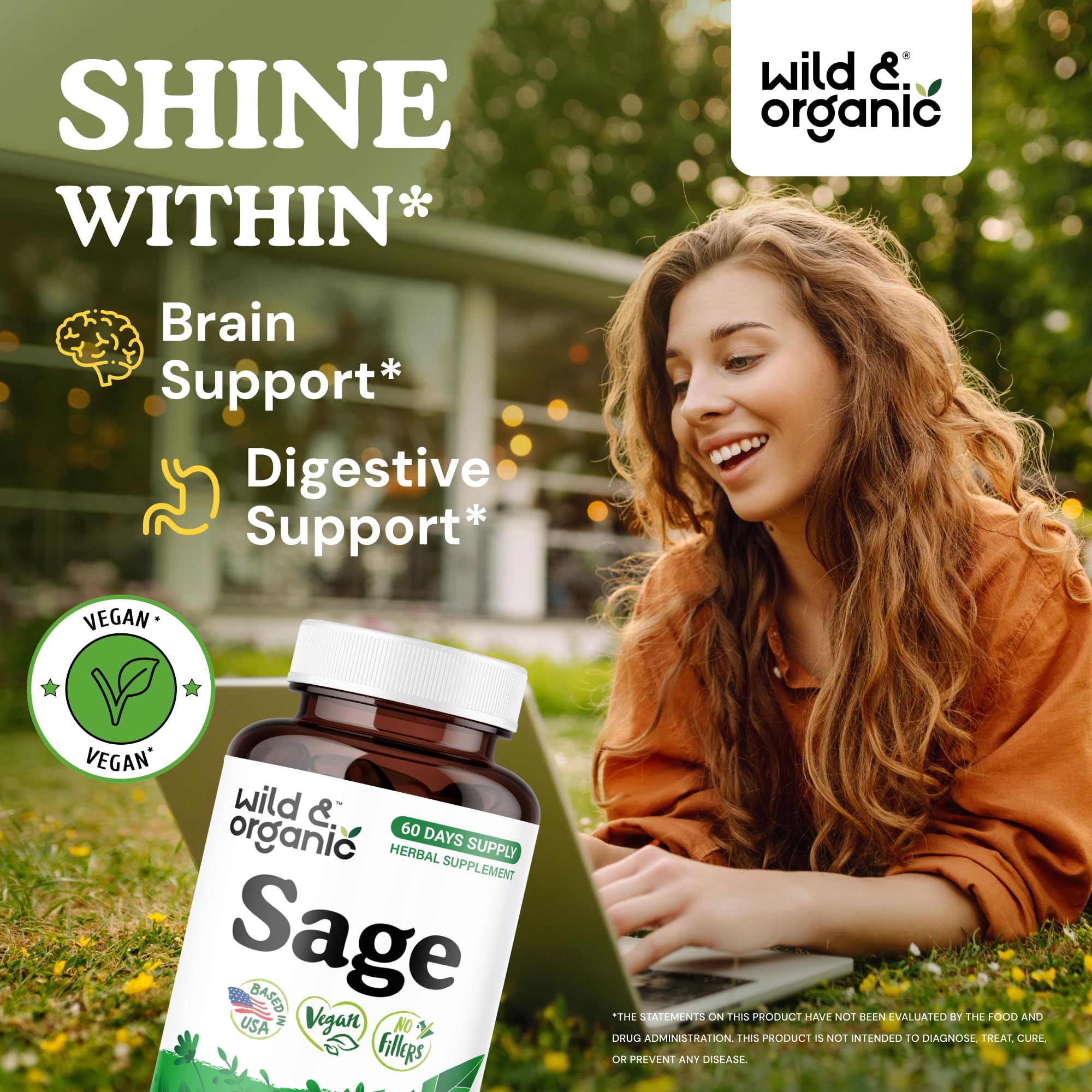 Wild & Organic detalle de cápsulas vegetales fáciles de tragar y lisas