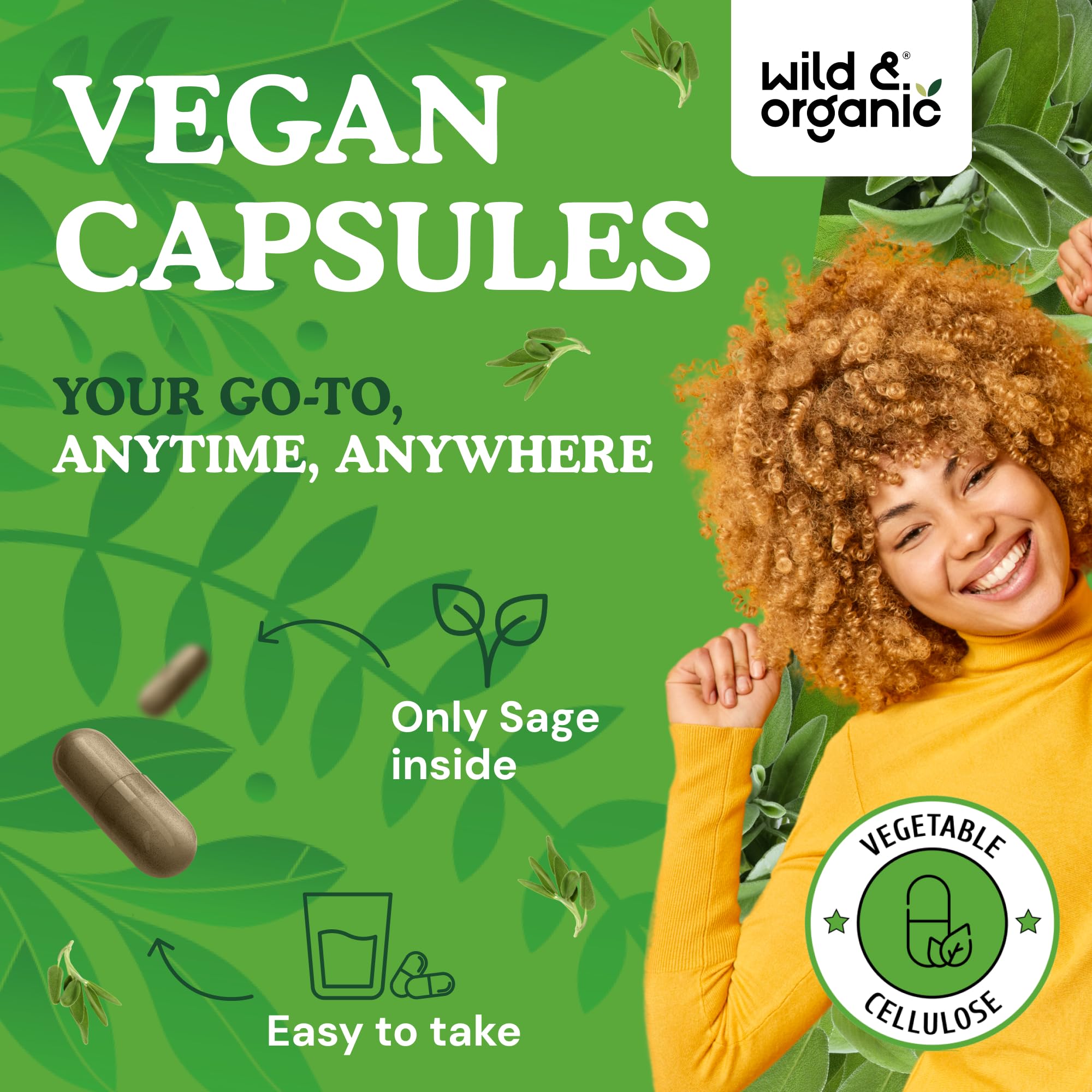 Wild & Organic cápsula en mano para comparar escala y facilitar dosificación