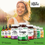 Wild & Organic etiqueta con ingredientes veganos y sin OGM, lectura clara