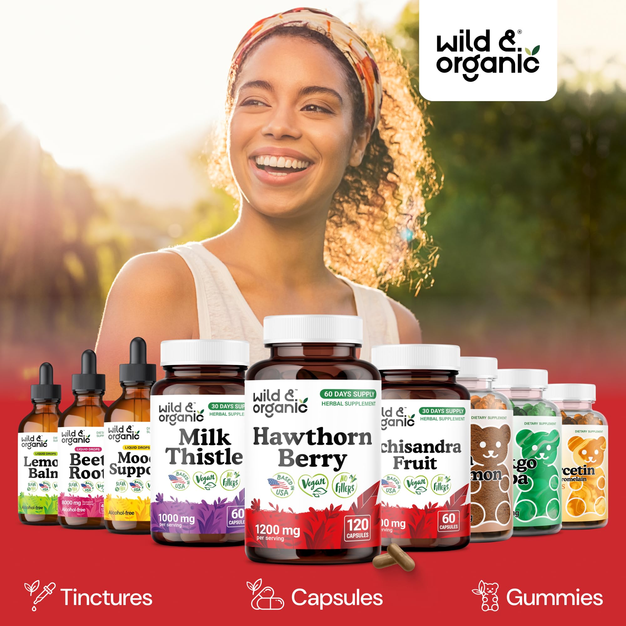 Wild & Organic frasco junto a objetos para comparar tamaño y duración del suministro