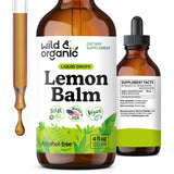 Wild & Organic frasco frontal de tinctura de toronjil, presentación clara y beneficios veganos