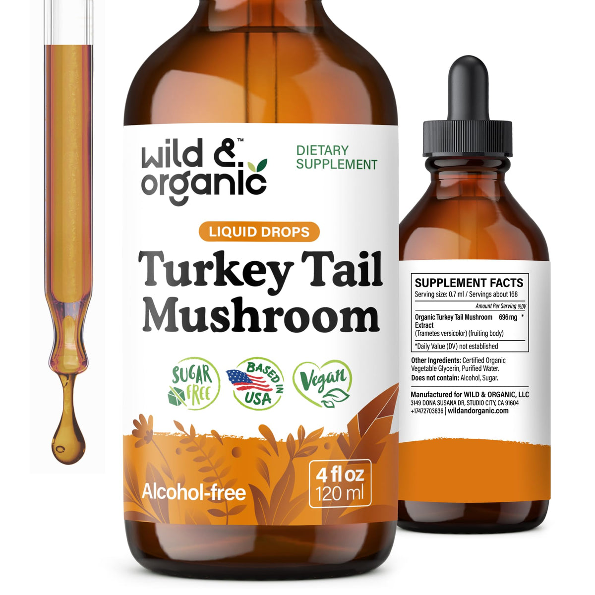 Wild & Organic frasco frontal mostrando etiqueta clara y beneficios visibles