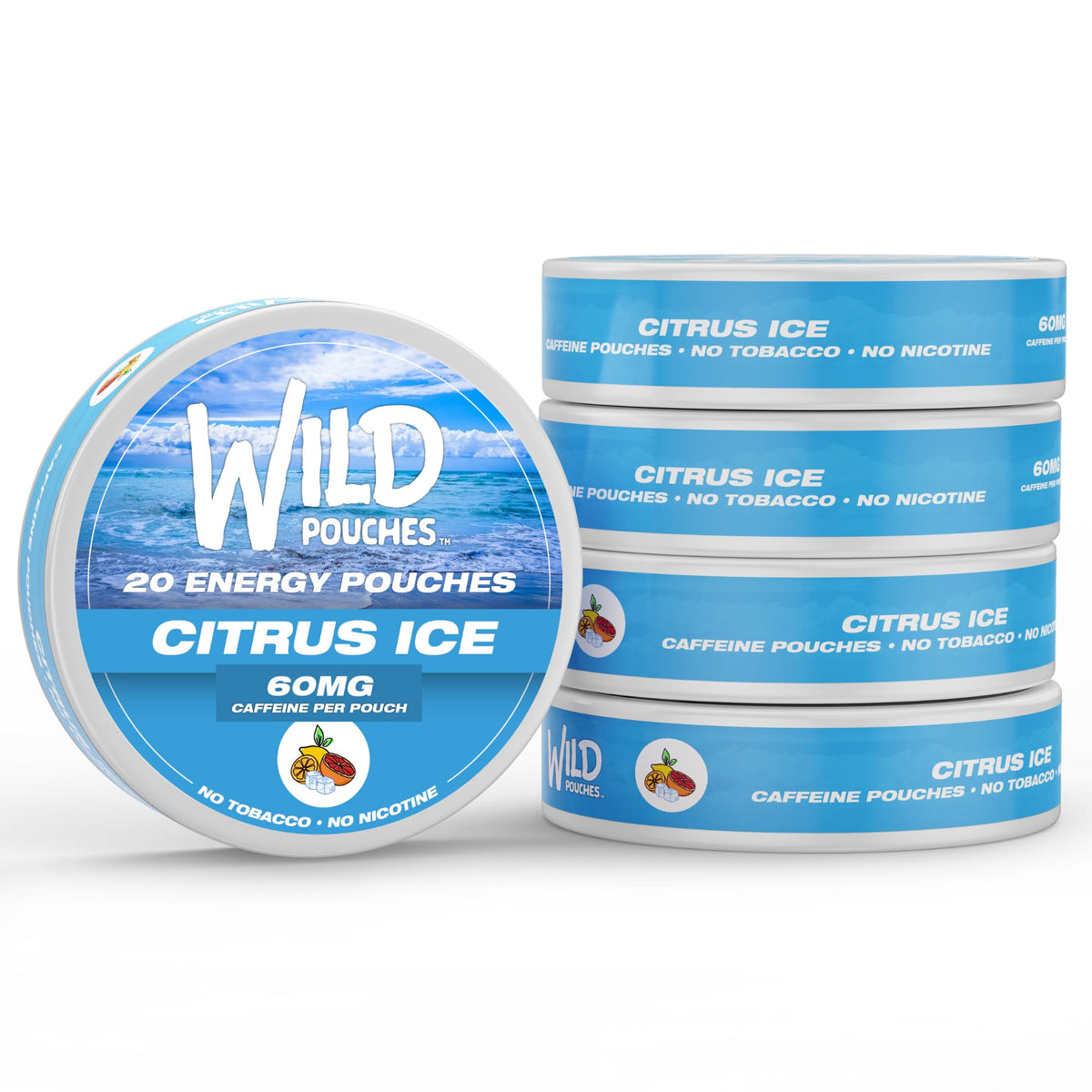 Wild Pouches frente de lata Citrus Ice mostrando diseño y conveniencia