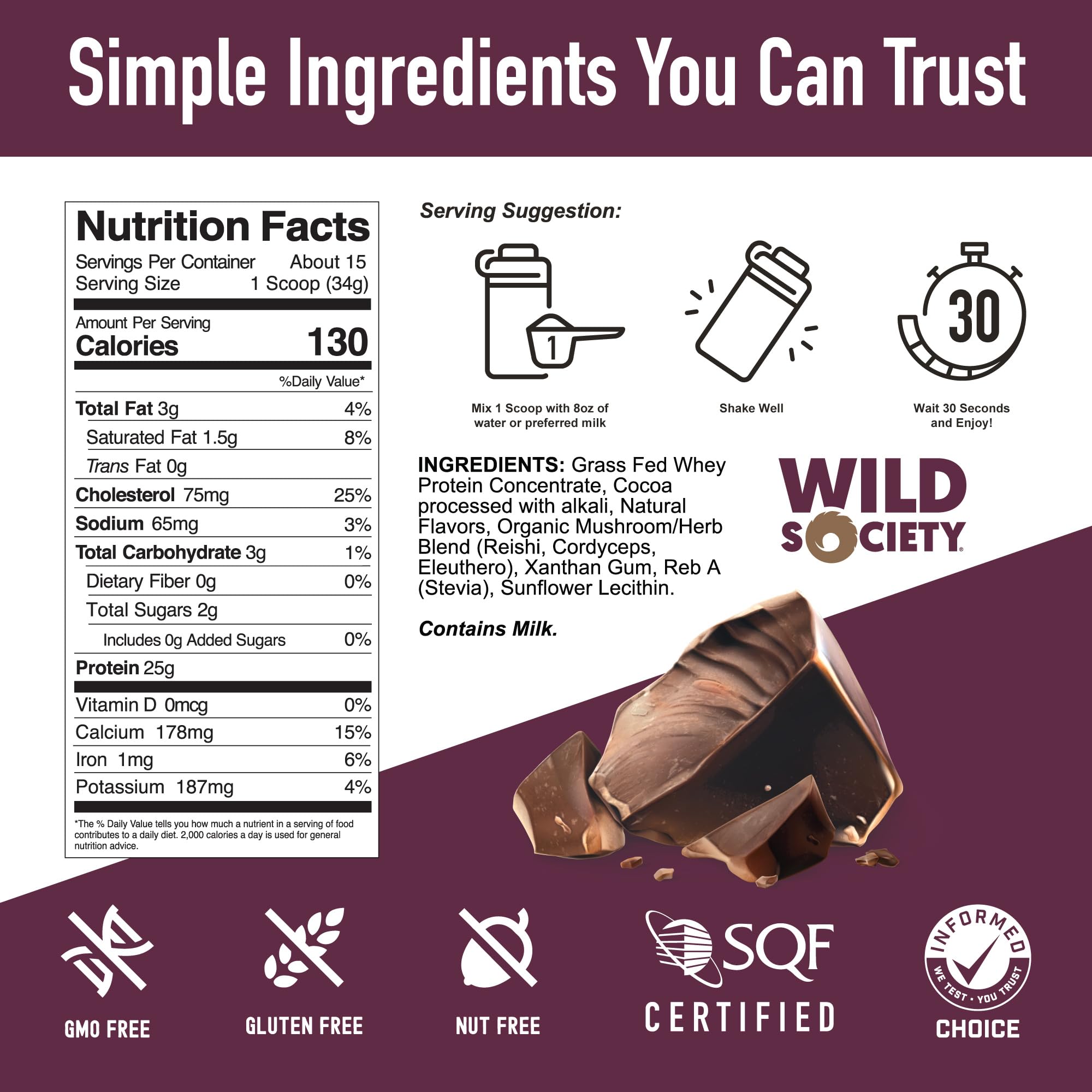 WILD SOCIETY etiqueta con ingredientes limpios y procesamiento en frío