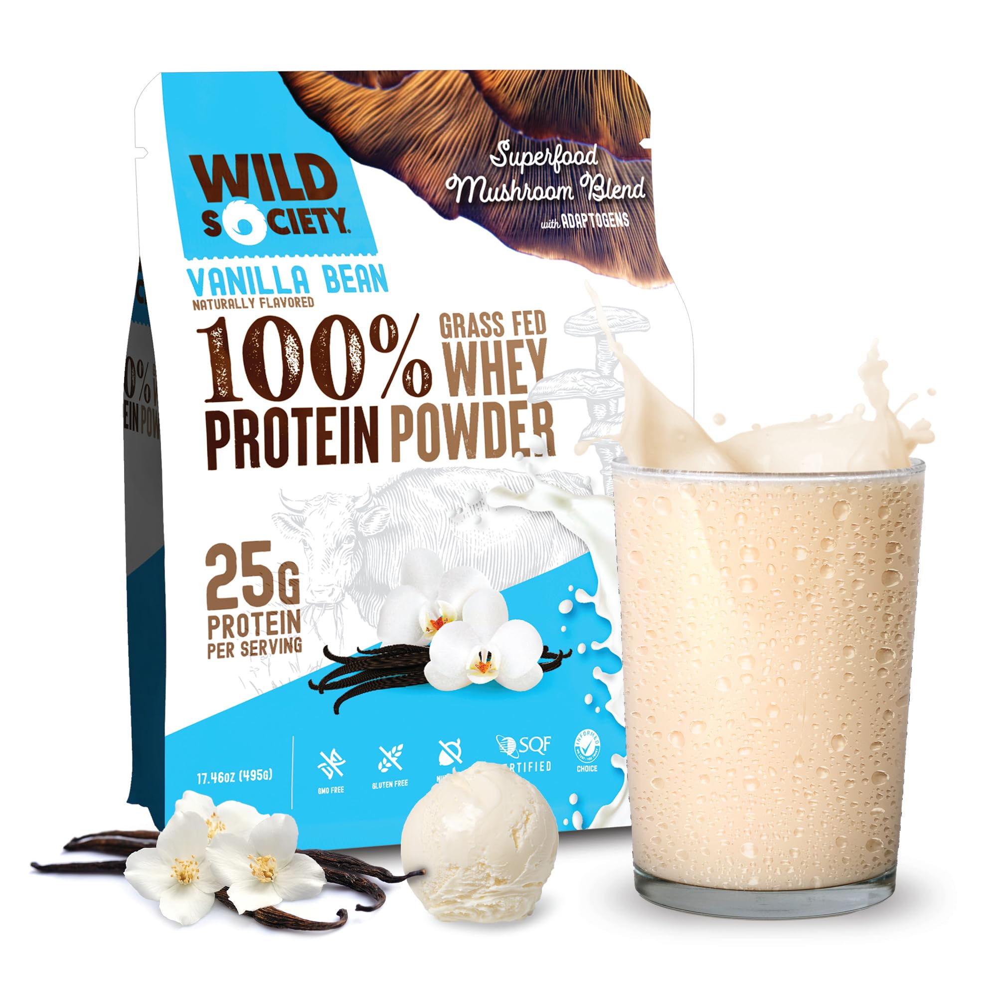 WILD SOCIETY envase frontal vainilla con beneficio de alta proteína por porción