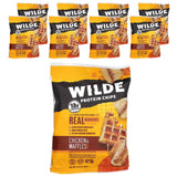 Wilde Chips empaque frontal mostrando sabor Chicken & Waffles y beneficios proteicos