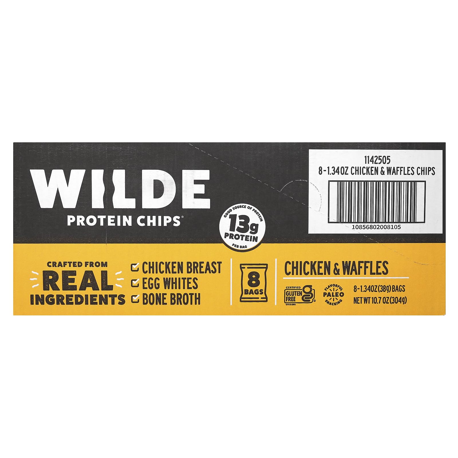 Primer plano de la textura crujiente de Wilde Chips destacando proteína y crujido