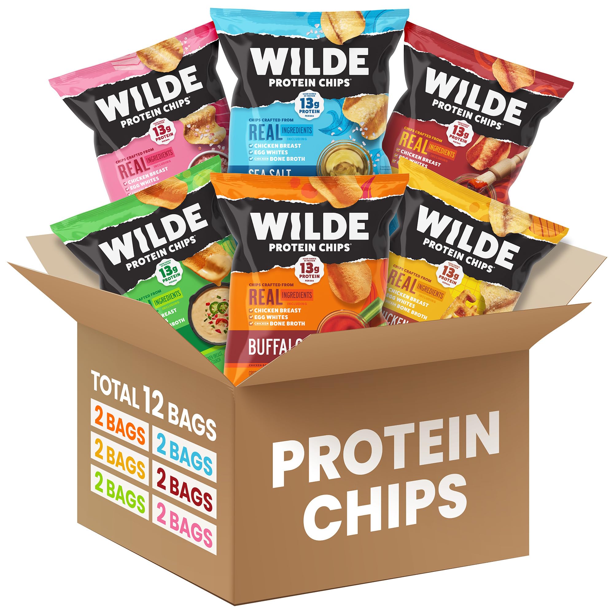 Wilde packaging frontal mostrando variedad y alto contenido proteico