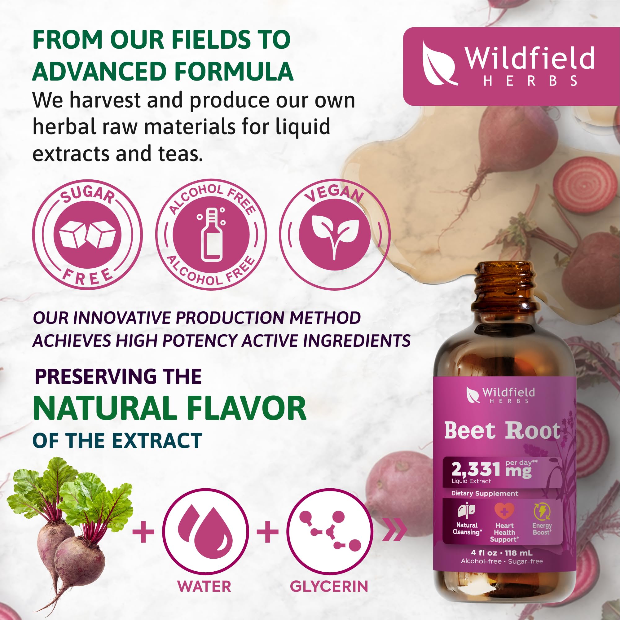 WILDFIELD HERBS gotero vertiendo en vaso, mezcla conveniente diaria