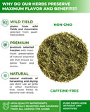 WILDFIELD HERBS primer plano de textura de hojas secas, garantía de aroma