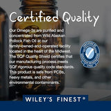 Wiley's Finest frasco abierto con 120 mini softgels, claro conteo y porciones