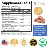 WINDSOR BOTANICALS etiqueta con lista de ingredientes y certificaciones visibles