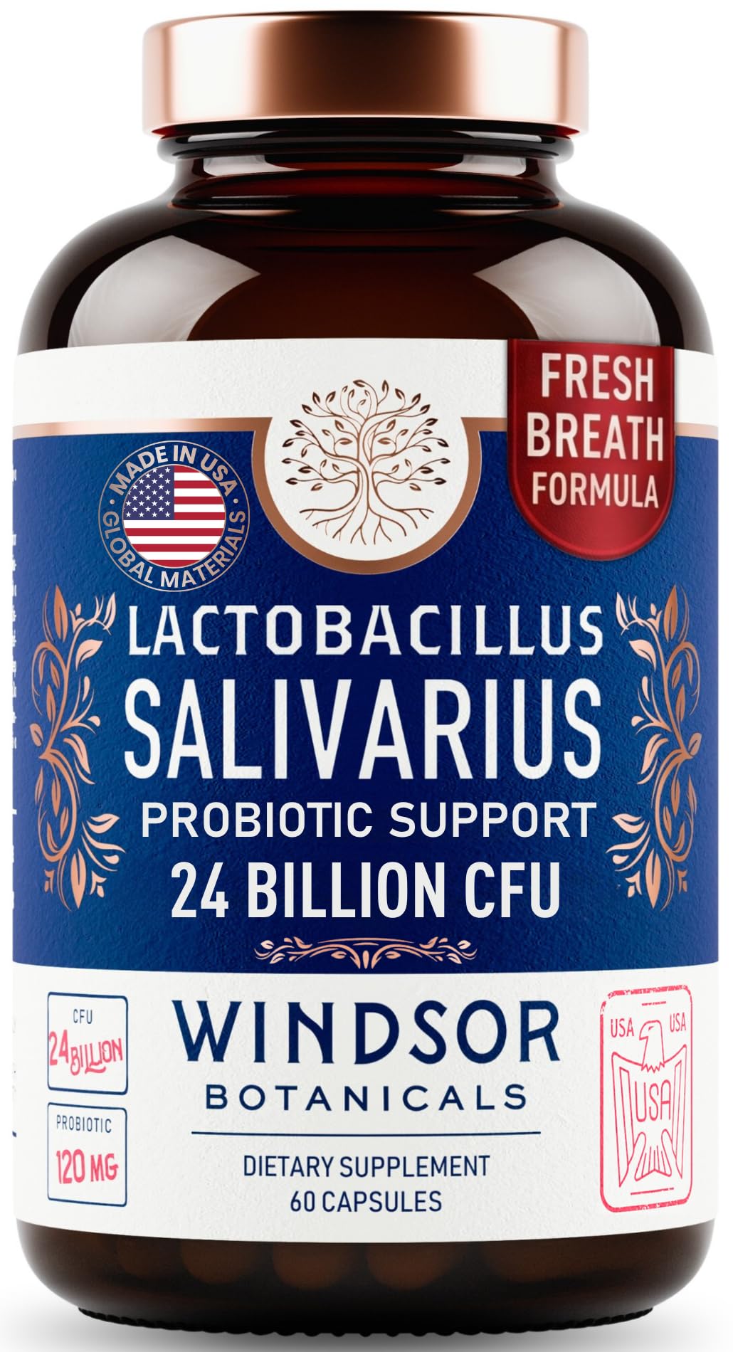 WINDSOR BOTANICALS frente del empaque mostrando beneficio oral