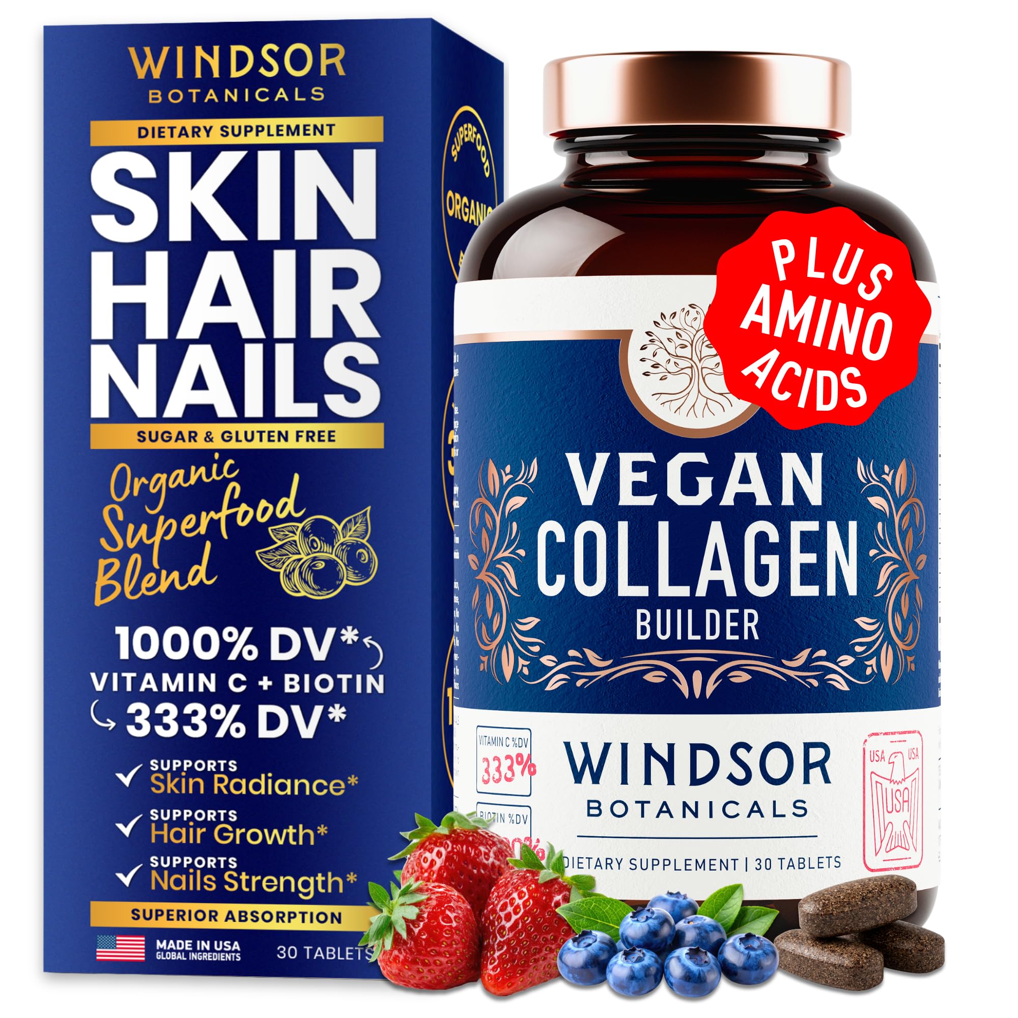 WINDSOR BOTANICALS frontal del envase, presentación clara y beneficios veganos