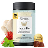 Winged empaque frontal Happy Her mostrando diseño y cantidad útil