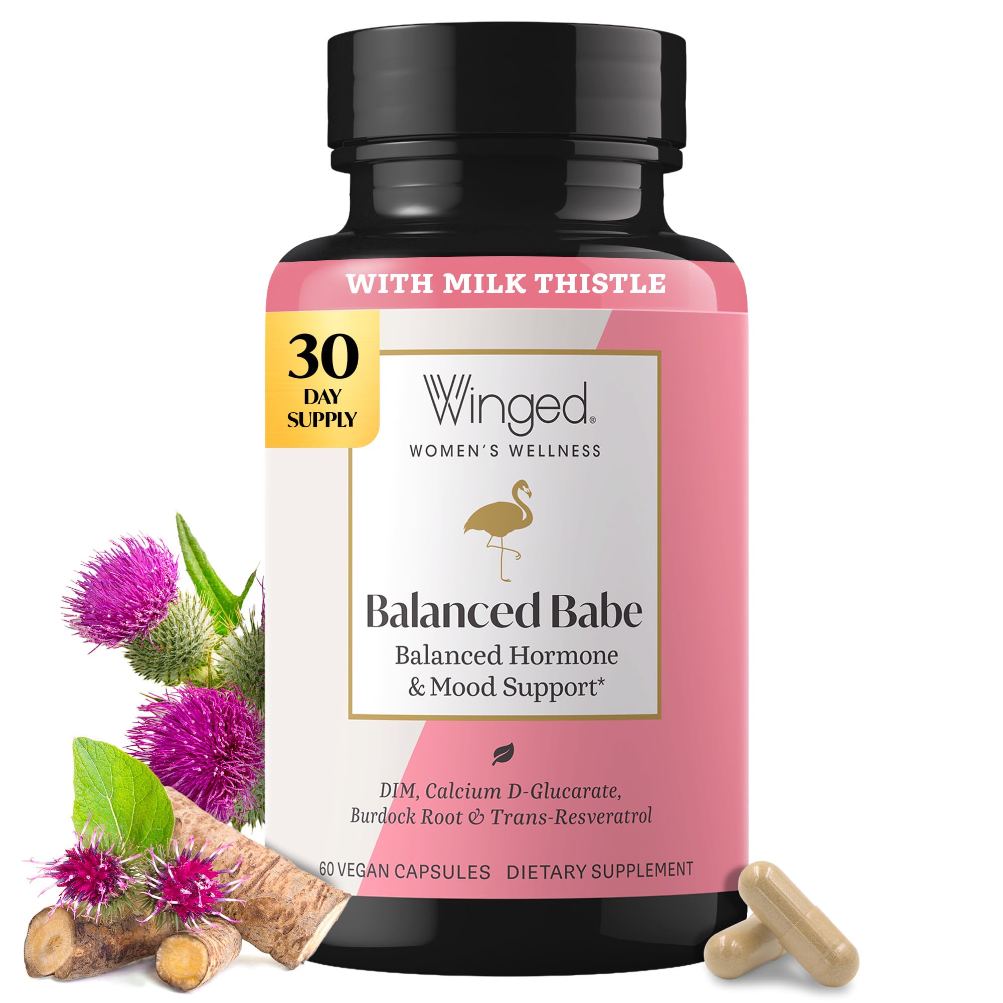 Winged Wellness frente del frasco mostrando 60 cápsulas y diseño claro